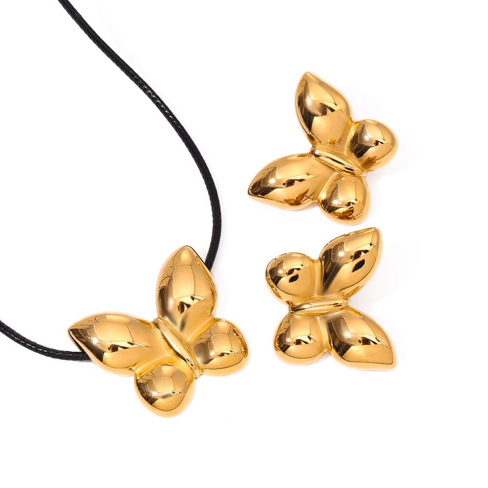1 Paire De Boucles D'Oreilles Papillon En Acier Inoxydable Plaqué Or  Pour Femme, Série Simple Image5