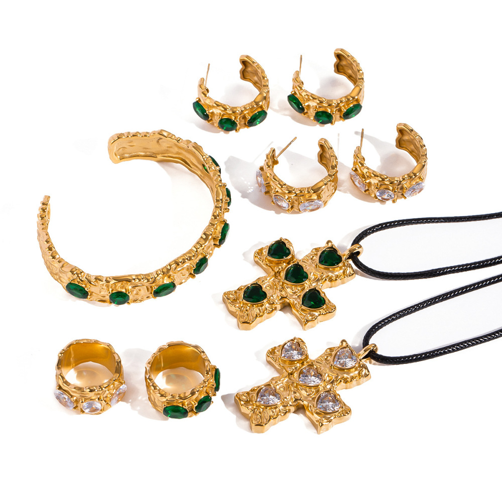 1 Paire De Boucles D'Oreilles Rétro En Acier Inoxydable Plaqué Or Avec Zircons Pour Femme, Série Classique h5Image3