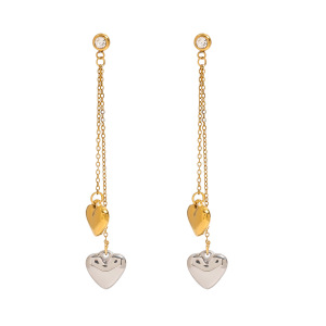 Boucles D'Oreilles Pendantes Pour Femme, Collection Romantique, Ornées De Pompons En Forme De Cœur, En Acier Inoxydable Étanche, Coloris Or Et Argent. h5 Image4