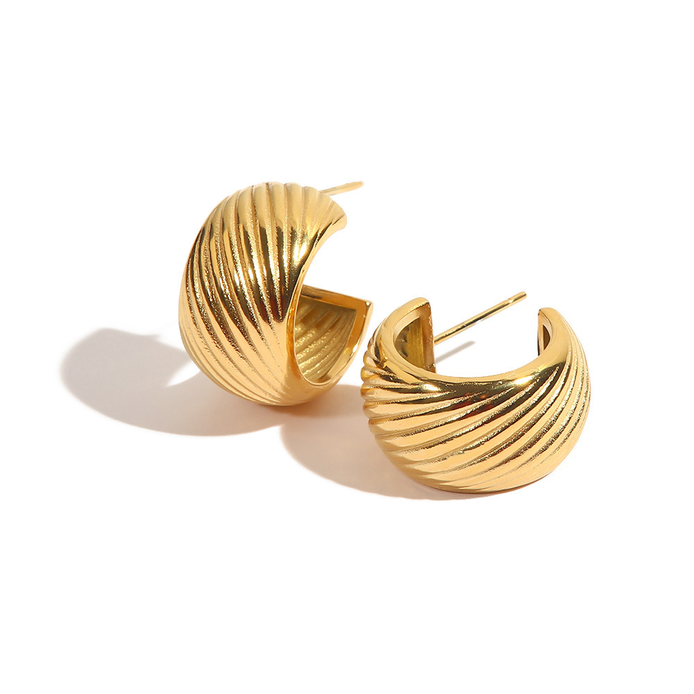 1 Paire De Boucles D'Oreilles Puces Pour Femme, Style Classique Et Luxueux, Couleur Unie, En Forme D'Anneau, En Acier Inoxydable Plaqué Or. Image5