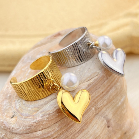 Bague ajustable pour femme, style rétro, motif cœur ondulé, en acier inoxydable étanche (1 pièce).