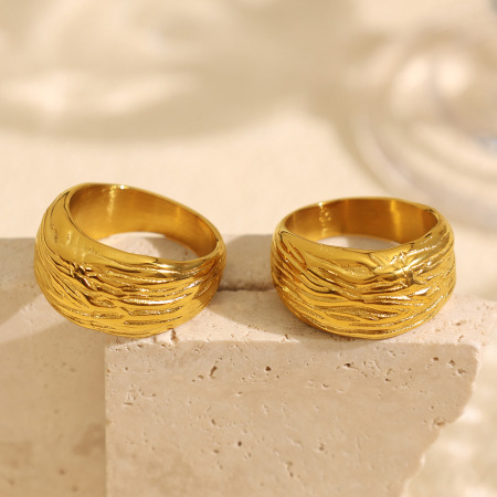 1 paire de bagues simples pour femme en acier titane plaqué or , style rétro 2