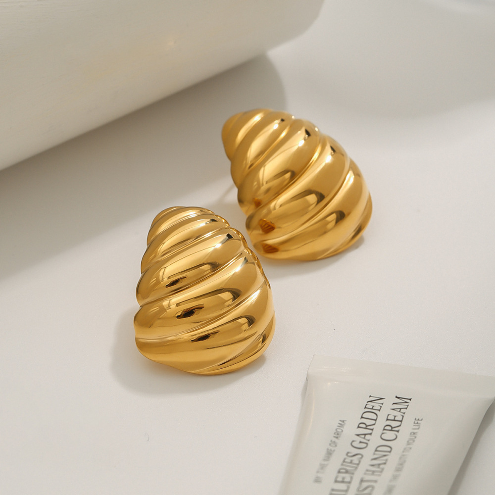1 Paire De Boucles D'Oreilles Puces Pour Femme, Collection Charming, Fil Exquis, Acier Inoxydable, Étanches, Couleur Or Image6