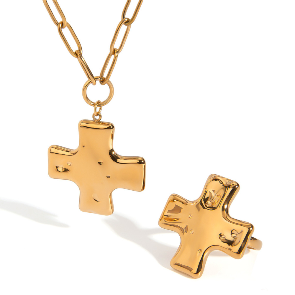 Collier Avec Pendentif Croix Rétro En Acier Inoxydable Plaqué Or Pour Femme, Série Simple, 1 Pièce Image6