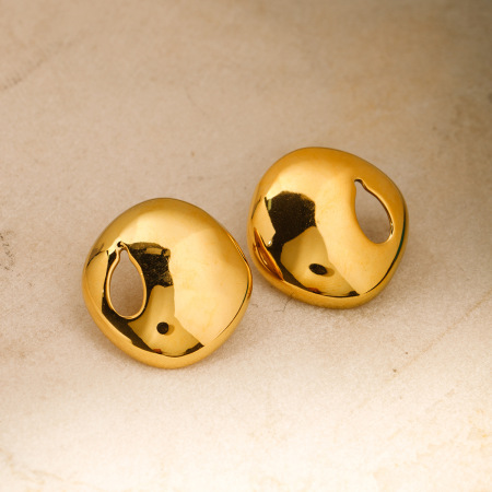 1 paire de boucles d'oreilles à tige géométriques décontractées en acier inoxydable plaqué or  pour femmes