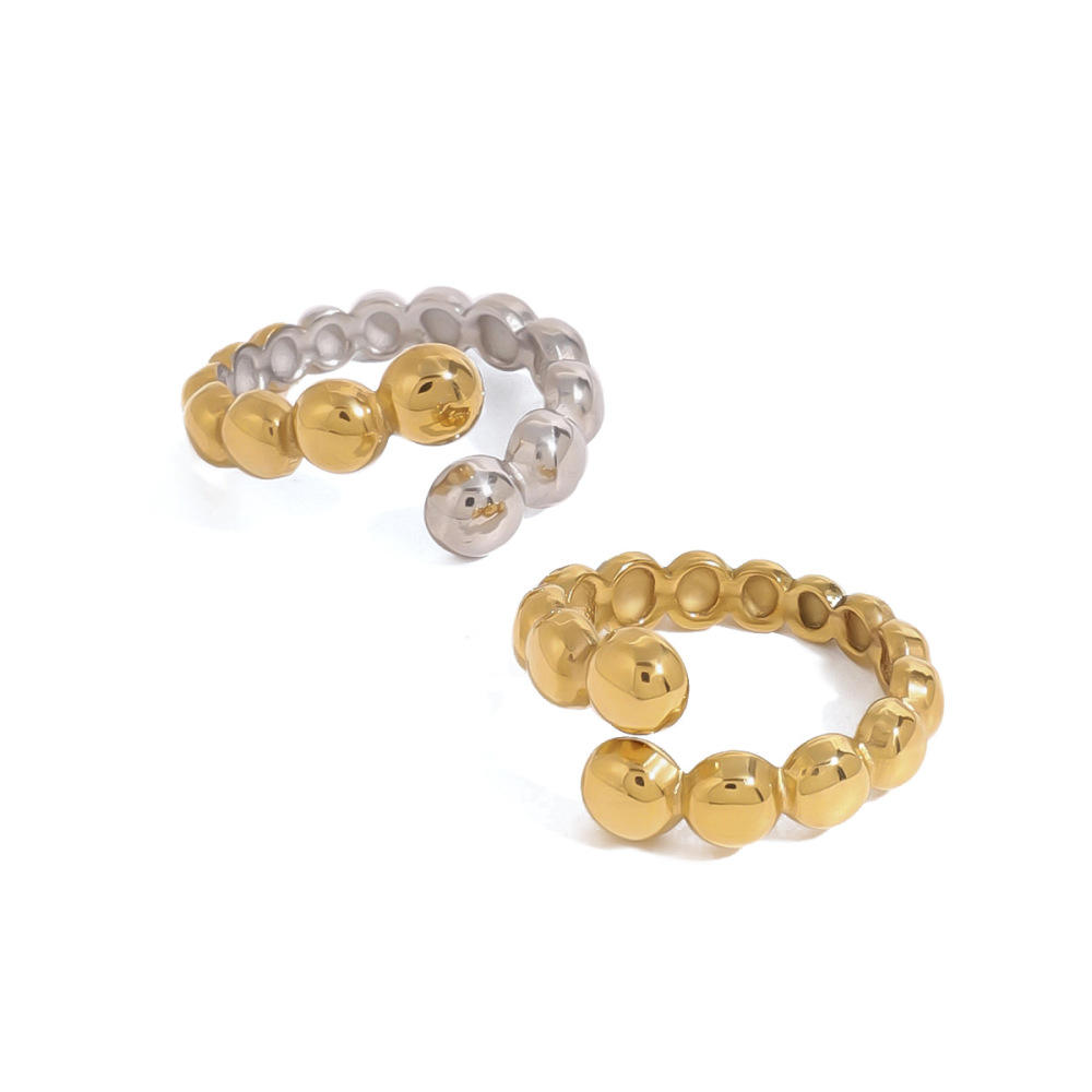 1 Paire De Bagues Simples Pour Femme, , En Acier Inoxydable Plaqué Or Image6