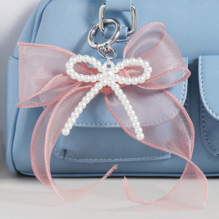 1 pièce de la série romantique, joli nœud papillon en organza, perle artificielle, breloques de sac pour femme 2