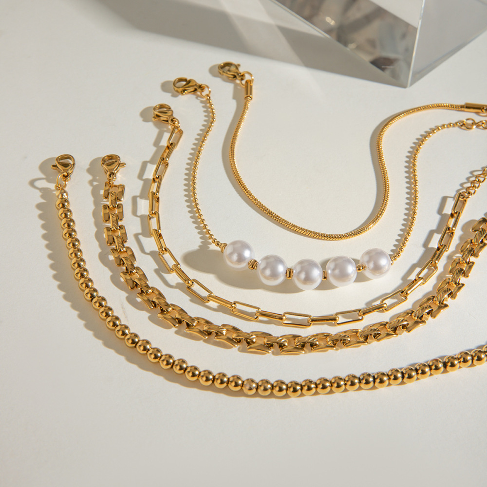 Bracelet Chaîne Élégant Et Géométrique En Acier Inoxydable Plaqué Or Pour Femme, Série Luxueuse, 1 Pièce h5Image4