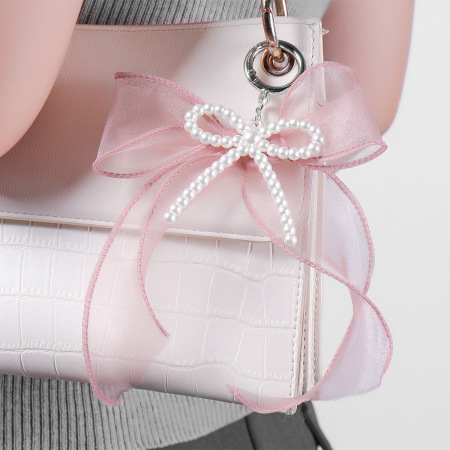 1 pièce de la série romantique, joli nœud papillon en organza, perle artificielle, breloques de sac pour femme