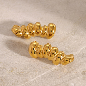 1 Paire De Boucles D'Oreilles À Tige Géométriques Décontractées En Acier Inoxydable Plaqué Or  Pour Femmes h5 Image2