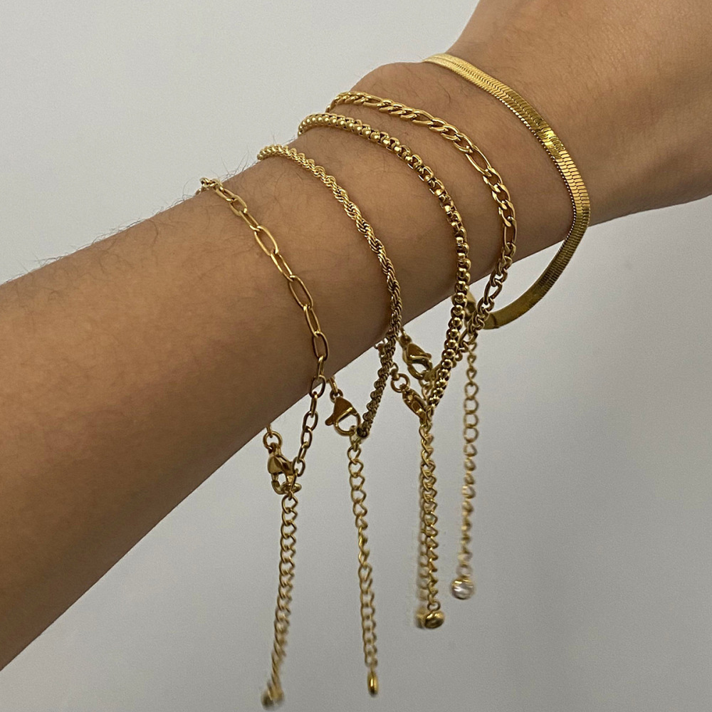 Bracelet Chaîne Pour Femme En Acier Inoxydable Plaqué Or , Série Simple  Image4
