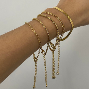Bracelet Chaîne Pour Femme En Acier Inoxydable Plaqué Or , Série Simple  h5 Image4