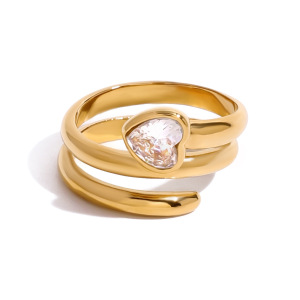 Bague Simple Pour Femme, En Acier Inoxydable Doré, Ornée D'Un Zircon Et Ornée D'Un Cœur Décontracté. h5 Image7