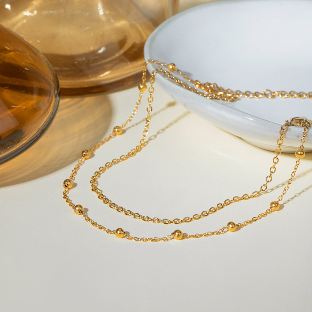 Accessoires D' Nouvelle Niche Européenne Et Américaine Mode All-Match  Or Acier Inoxydable Double Couche Ronde Chaîne De Cheville Bijoux Femme Image5