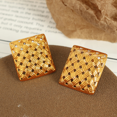 1 paire de boucles d'oreilles à tige géométriques rétro en acier titane couleur or pour femme, série luxueuse 2
