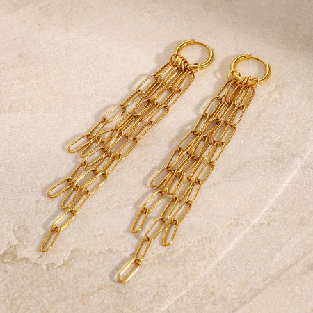 1 paire de boucles d'oreilles pendantes élégantes à pompons, en acier inoxydable plaqué or, pour femme, collection classique. 2