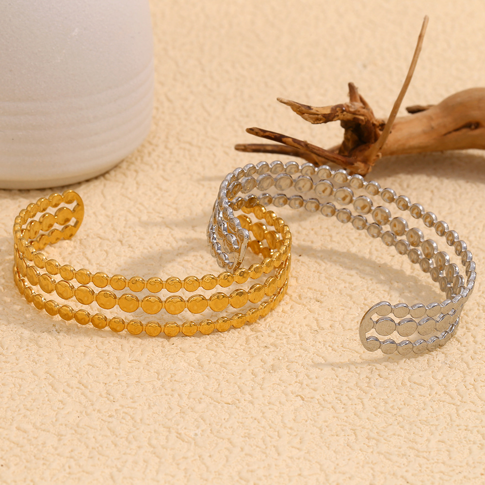 Bracelet Jonc Femme Style Rétro Géométrique Simple, En Acier Inoxydable, Couleur Or, Étanche (1 Pièce) h5Image6