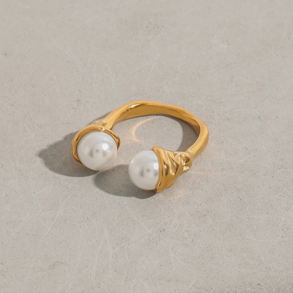 Bague Simple Pour Femme, En Acier Inoxydable Doré, Texture Irrégulière, Étanche, Collection Designable Series (1 Pièce). Image7