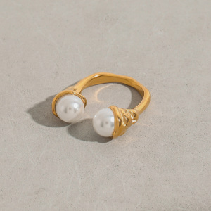 Bague Simple Pour Femme, En Acier Inoxydable Doré, Texture Irrégulière, Étanche, Collection Designable Series (1 Pièce). h5 Image7
