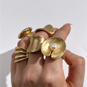 Bague Ajustable Pour Femme, En Acier Inoxydable Doré, Forme D'Arbre Naturel Exagérée (1 Pièce), Collection De Luxe. h5 Image5