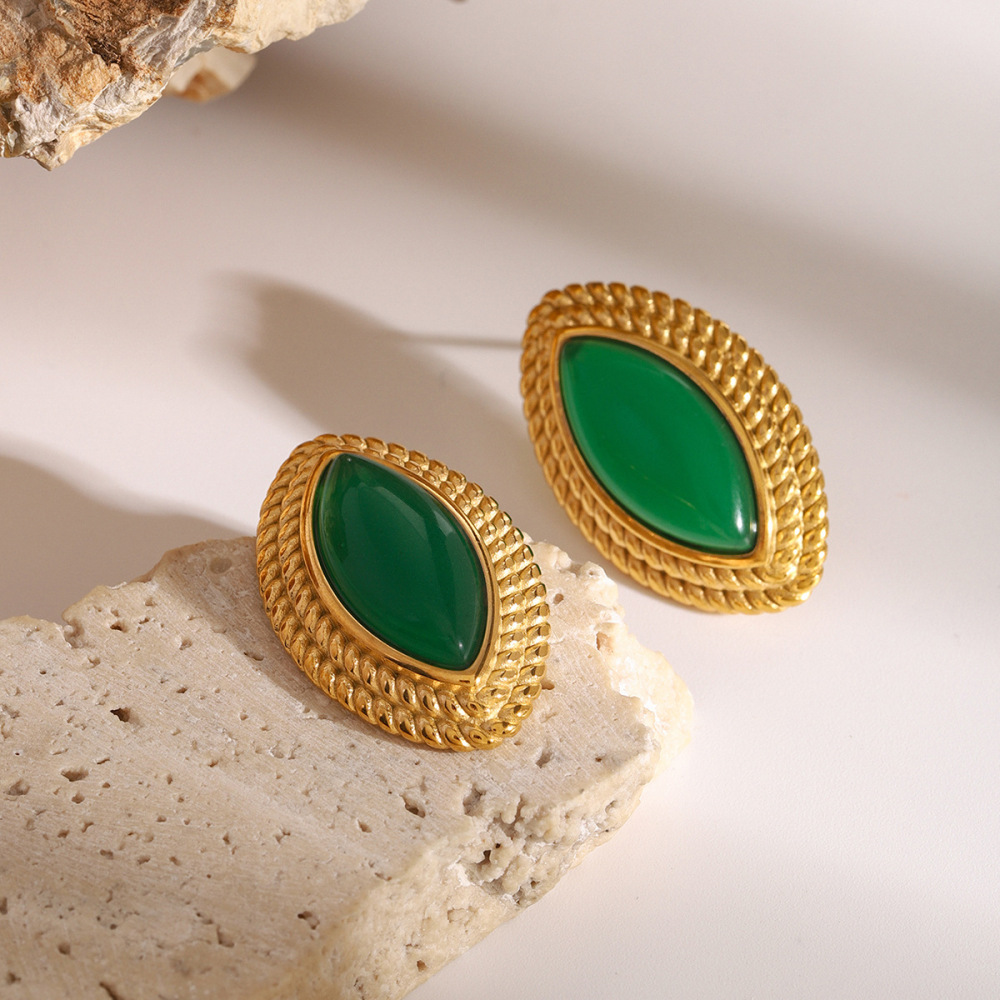 1 Paire De Boucles D'Oreilles À Tige Géométriques Rétro En Acier Inoxydable Plaqué Or Pour Femme, Série Classique h5Image2
