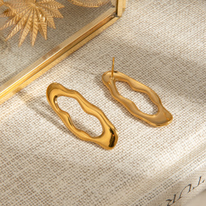 1 Paire De Boucles D'Oreilles À Tige Ovales En Acier Inoxydable Doré Pour Femme, De La Série Classic h5 Image2