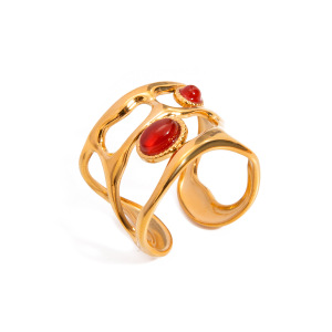 Bague Ajustable Pour Femme, Style Rétro Géométrique, En Acier Inoxydable Plaqué Or, Étanche, Ornée D'Une Pierre Artificielle. h5 Image2