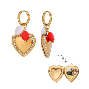 Boucles D'Oreilles Romantiques Élégantes En Forme De Cœur, En Acier Inoxydable Étanche, Avec Pierres Naturelles Et Couleur Or, À Monter Soi-Même (1 Paire). h5 Image6