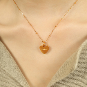Collier Avec Pendentif En Forme De Cœur Simple En Acier Inoxydable Plaqué Or  Pour Femme, 1 Pièce h5 Image5