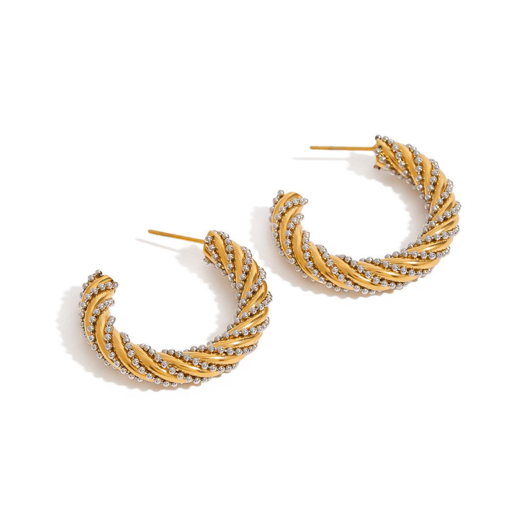 1 Paire De Boucles D'Oreilles Créoles Rondes En Acier Inoxydable Doré, Style Romantique, Naturelles Et Torsadées, Étanches. Image6