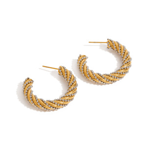 1 Paire De Boucles D'Oreilles Créoles Rondes En Acier Inoxydable Doré, Style Romantique, Naturelles Et Torsadées, Étanches. h5 Image6
