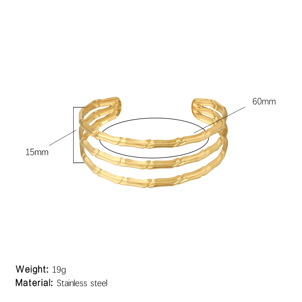 Bracelet Jonc Classique À Trois Rangs En Acier Inoxydable, Couleur Or, Collection Dazzling Series (1 Pièce) 
