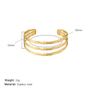 Bracelet Jonc Classique À Trois Rangs En Acier Inoxydable, Couleur Or, Collection Dazzling Series (1 Pièce) h5 