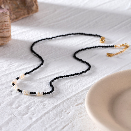 collier de perles pour femme, série simple, perles quotidiennes, en acier inoxydable plaqué or , cristal 2
