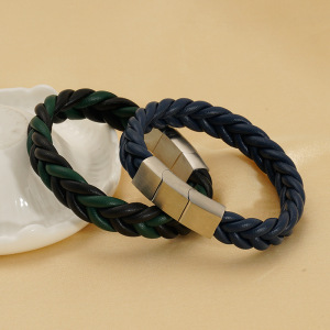1 Paire De Bracelets En Cuir Tressé Pour Hommes Et Femmes, Bijoux Transfrontaliers, Unisexes h5 Image4