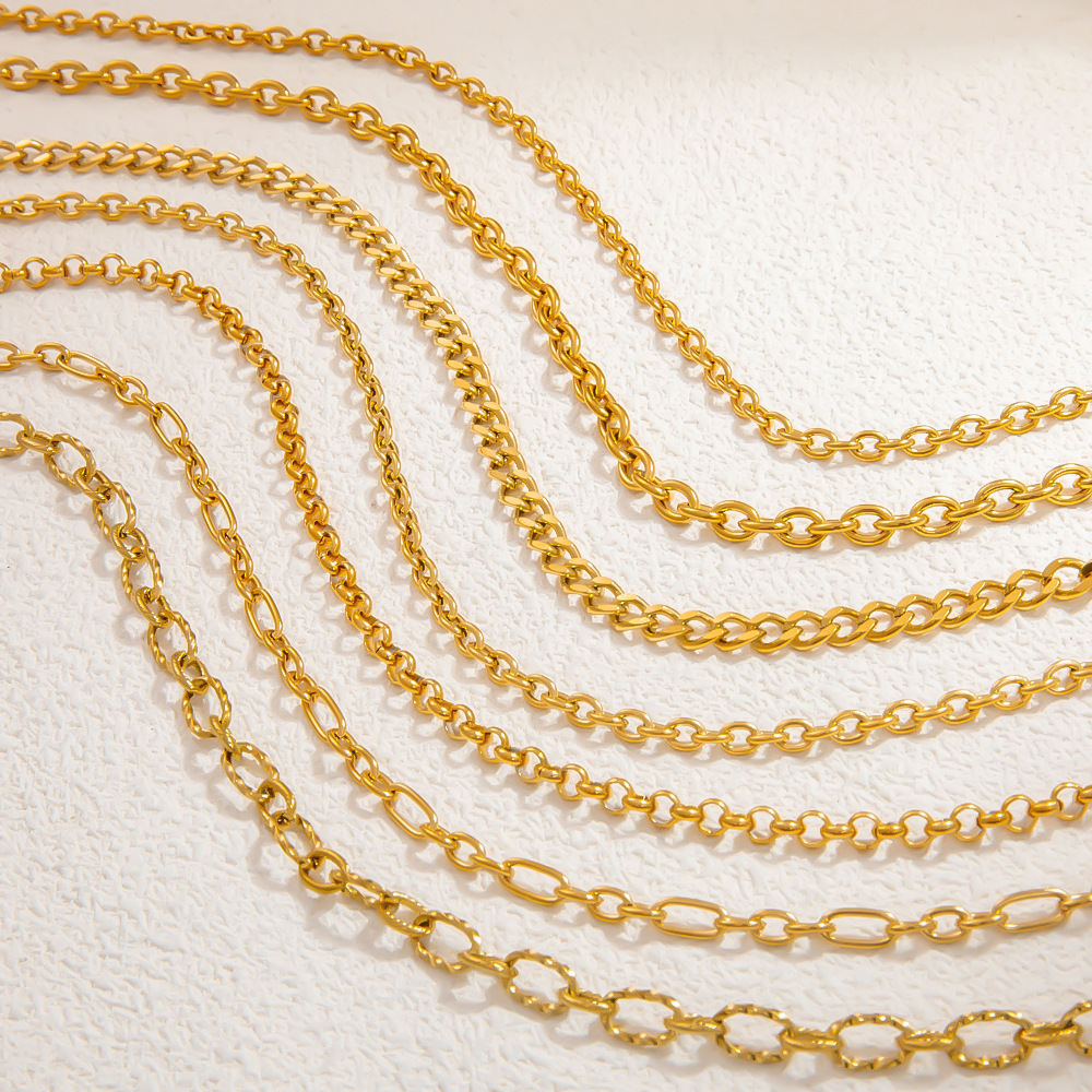 Collier Chaîne Femme Diy En Acier Inoxydable, Couleur Or, Étanche, 1 Pièce, Collection Simple Series h5Image5