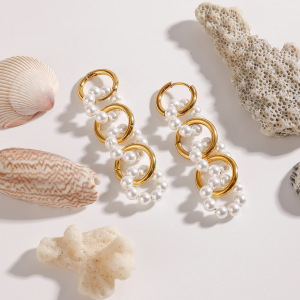 Boucles D'Oreilles Pendantes Élégantes Et Rondes En Acier Inoxydable Doré, Imperméables, Pour Femme, Collection Luxe, 1 Paire. h5 Image3
