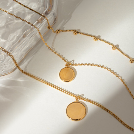 colliers superposés classiques en acier inoxydable plaqué or  pour femmes, série simple, couleur unie 2