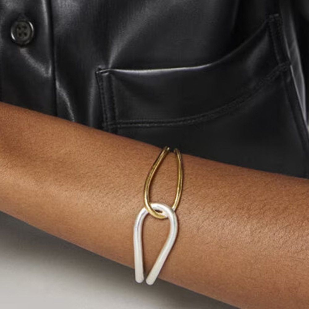 Bracelet Pour Femme En Acier Inoxydable Doré, Étanche, À Lignes Superposées, Collection Minimaliste (1 Pièce) Image8