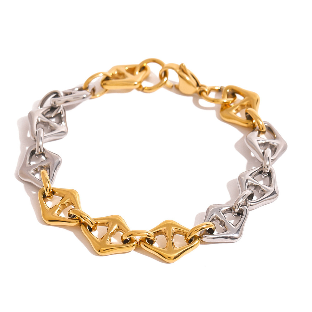 Bracelet Chaîne Géométrique Décontracté En Acier Inoxydable Plaqué Or Pour Femme, Série Simple, 1 Pièce h5Image5