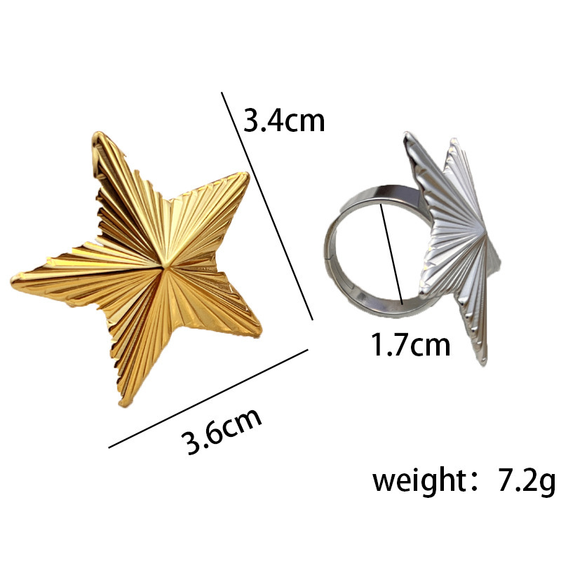 Bague Ajustable Pour Femme En Acier Inoxydable Doré, Étanche, Avec Étoile (1 Pièce). h5Image6