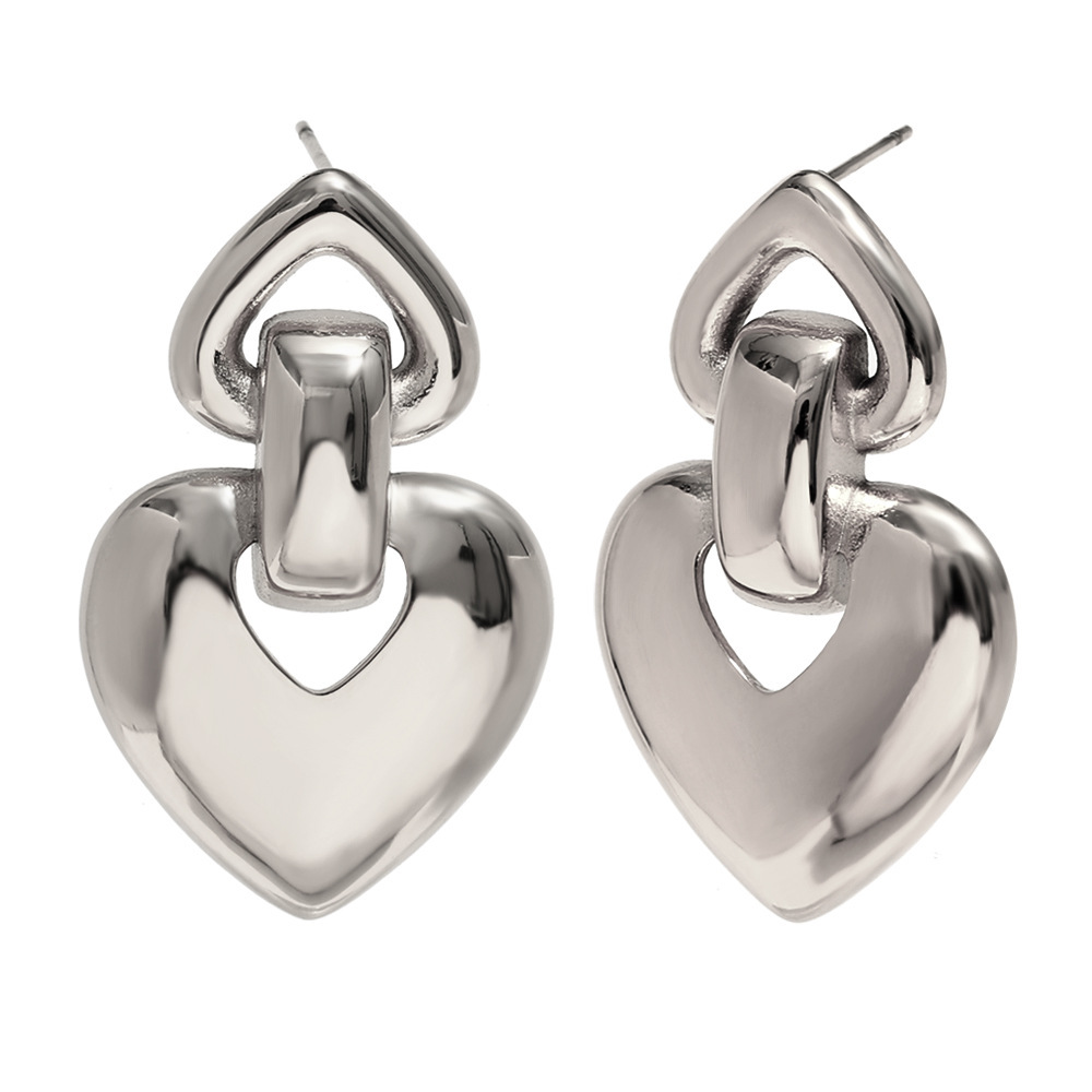 Boucles D'Oreilles Pendantes Pour Femme, Collection Romantique, En Forme De Cœur, En Acier Inoxydable Étanche, Couleur Or (1 Paire). Image10