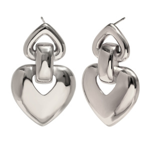 Boucles D'Oreilles Pendantes Pour Femme, Collection Romantique, En Forme De Cœur, En Acier Inoxydable Étanche, Couleur Or (1 Paire). h5 Image10