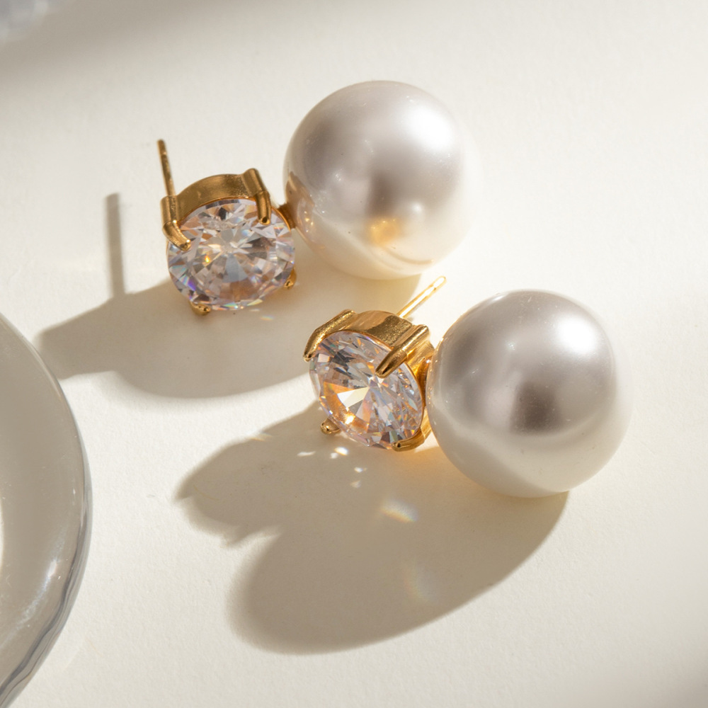 1 Paire De Boucles D'Oreilles À Tige Géométriques Élégantes En Acier Inoxydable Plaqué Or  Avec Perles Artificielles Pour Femmes Image4