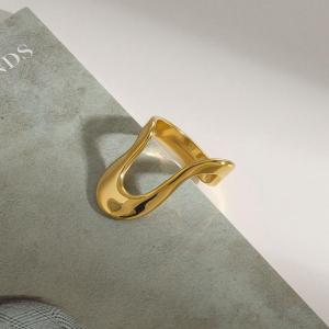 Bague Simple Pour Femme, Collection Minimaliste, Forme Irrégulière, Acier Inoxydable, Couleur Or, Étanche. h5 Image3