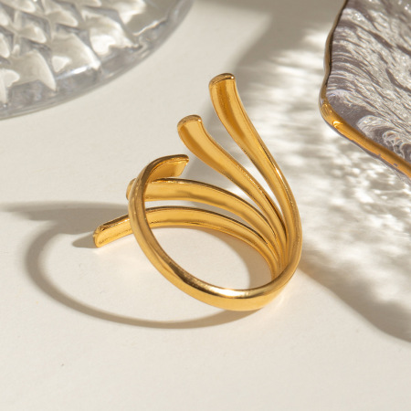 Bague minimaliste en acier inoxydable doré, étanche, de forme irrégulière (1 pièce) 2