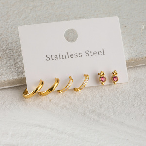 1 Paire De Boucles D'Oreilles Pour Femme, Série Luxueuse, En Acier Inoxydable Plaqué Or , Avec Strass Géométriques h5 Image5