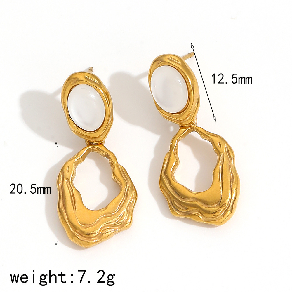 1 Paire De Boucles D'Oreilles Pendantes Géométriques Rétro Plaquées Or, Style Classique, Ornées De Pierres Artificielles. Image4