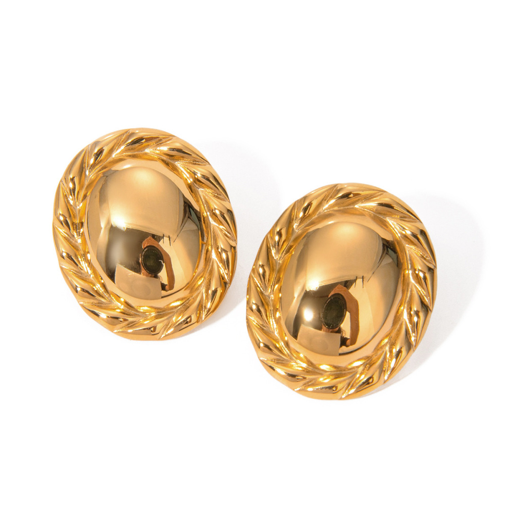 Boucles D'Oreilles Rondes En Acier Inoxydable Or  Avec Bord En Corde De Chanvre Lisse Au Milieu, Bijoux Antiallergiques  Image5