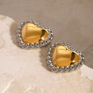 1 Paire De Boucles D'Oreilles À Tige Élégantes En Forme De Cœur, Série Simple, En Acier Inoxydable Plaqué Or , Pour Femme h5 Image3